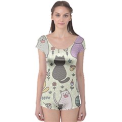 Funny Cartoon Cats Seamless Pattern Boyleg Leotard  by Salman4z