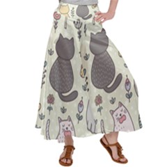 Funny Cartoon Cats Seamless Pattern Women s Satin Palazzo Pants by Salman4z