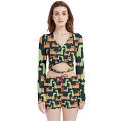 Seamless-pattern-with-cats Velvet Wrap Crop Top And Shorts Set by Salman4z