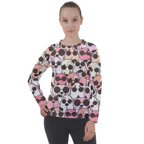 Cute-dog-seamless-pattern-background Women s Long Sleeve Raglan Tee by Salman4z