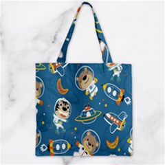 Seamless-pattern-funny-astronaut-outer-space-transportation Zipper Grocery Tote Bag by Salman4z