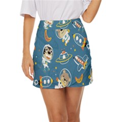 Seamless-pattern-funny-astronaut-outer-space-transportation Mini Front Wrap Skirt by Salman4z