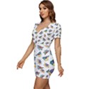 Seamless-pattern-with-hand-drawn-bird-black Low Cut Cap Sleeve Mini Dress View2