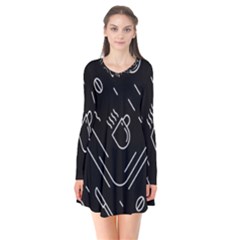 Coffee-background Long Sleeve V-neck Flare Dress by Salman4z