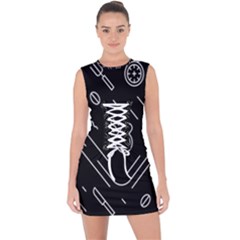Coffee-background Lace Up Front Bodycon Dress by Salman4z