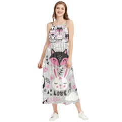 Big-set-with-cute-cartoon-animals-bear-panda-bunny-penguin-cat-fox Boho Sleeveless Summer Dress by Salman4z