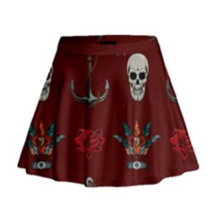 Tattoo-old-school-background-pattern Mini Flare Skirt by Salman4z