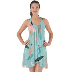 Beach-surfing-surfers-with-surfboards-surfer-rides-wave-summer-outdoors-surfboards-seamless-pattern- Show Some Back Chiffon Dress by Salman4z