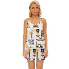 Egypt-symbols-decorative-icons-set V-neck Satin Pajamas Set by Salman4z