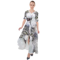 Cat Pet Art Abstract Watercolor Waist Tie Boho Maxi Dress by Jancukart