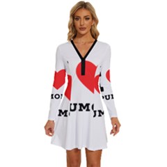 I Love Spumoni Long Sleeve Deep V Mini Dress  by ilovewhateva