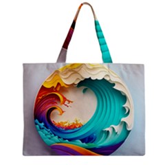 Tsunami Tidal Wave Waves Minimalist Ocean Sea Zipper Mini Tote Bag by Ravend