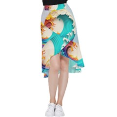 Tsunami Tidal Wave Waves Minimalist Ocean Sea Frill Hi Low Chiffon Skirt by Ravend