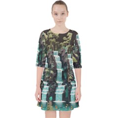 Jungle Tropical Trees Waterfall Plants Papercraft Quarter Sleeve Pocket Dress by Ravend