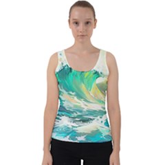 Waves Ocean Sea Tsunami Nautical Painting Velvet Tank Top by Ravend