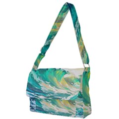 Waves Ocean Sea Tsunami Nautical Painting Full Print Messenger Bag (s) by Ravend
