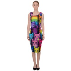 Cats Rainbow Pattern Colorful Feline Pets Sleeveless Pencil Dress by Ravend