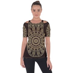 Hamsa-hand-drawn-symbol-with-flower-decorative-pattern Shoulder Cut Out Short Sleeve Top by Salman4z
