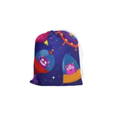 Cartoon-funny-aliens-with-ufo-duck-starry-sky-set Drawstring Pouch (small) by Salman4z