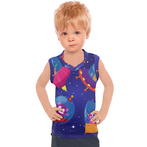 Cartoon-funny-aliens-with-ufo-duck-starry-sky-set Kids  Sport Tank Top by Salman4z