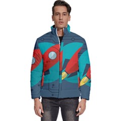 Rocket-with-science-related-icons-image Men s Puffer Bubble Jacket Coat by Salman4z