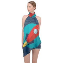 Rocket-with-science-related-icons-image Halter Asymmetric Satin Top by Salman4z