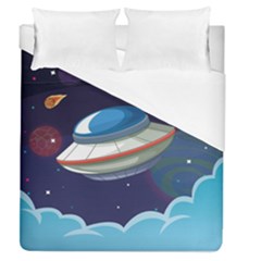 Ufo-alien-spaceship-galaxy Duvet Cover (queen Size) by Salman4z