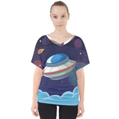 Ufo-alien-spaceship-galaxy V-neck Dolman Drape Top by Salman4z