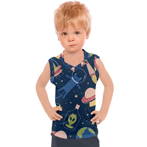 Seamless-pattern-with-funny-aliens-cat-galaxy Kids  Sport Tank Top by Salman4z