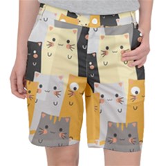 Seamless-pattern-cute-cat-cartoons Women s Pocket Shorts by Salman4z