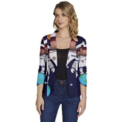 Boy-spaceman-space-rocket-ufo-planets-stars Women s One-button 3/4 Sleeve Short Jacket by Salman4z