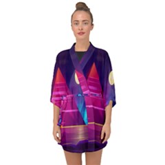 Egyptian-pyramids-night-landscape-cartoon Half Sleeve Chiffon Kimono by Salman4z