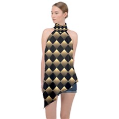Golden Chess Board Background Halter Asymmetric Satin Top by pakminggu
