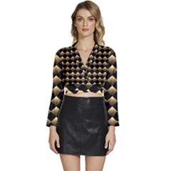 Golden Chess Board Background Long Sleeve Tie Back Satin Wrap Top by pakminggu