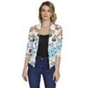 Seamless-pattern-vector-with-funny-robots-cartoon Women s Draped Front 3/4 Sleeve Shawl Collar Jacket View1