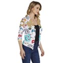 Seamless-pattern-vector-with-funny-robots-cartoon Women s Draped Front 3/4 Sleeve Shawl Collar Jacket View3