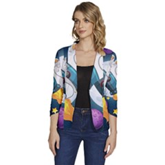 Spaceship-astronaut-space Women s One-button 3/4 Sleeve Short Jacket by Salman4z