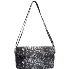 Vector-flat-space-design-background-with-text Removable Strap Clutch Bag by Salman4z