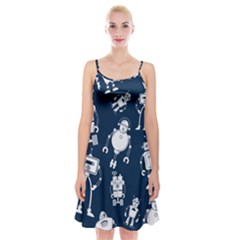 White-robot-blue-seamless-pattern Spaghetti Strap Velvet Dress by Salman4z