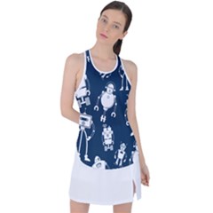 White-robot-blue-seamless-pattern Racer Back Mesh Tank Top by Salman4z