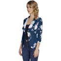 White-robot-blue-seamless-pattern Women s One-Button 3/4 Sleeve Short Jacket View2