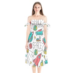 Space-cosmos-seamless-pattern-seamless-pattern-doodle-style Shoulder Tie Bardot Midi Dress by Salman4z