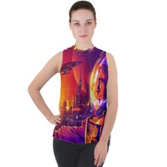 Far-future-human-colonization Mock Neck Chiffon Sleeveless Top by Salman4z