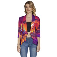 Far-future-human-colonization Women s 3/4 Sleeve Ruffle Edge Open Front Jacket by Salman4z