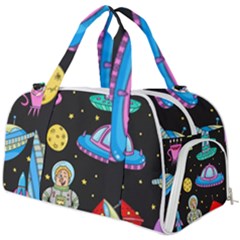 Seamless-pattern-with-space-objects-ufo-rockets-aliens-hand-drawn-elements-space Burner Gym Duffel Bag by Salman4z