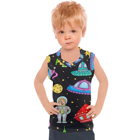 Seamless-pattern-with-space-objects-ufo-rockets-aliens-hand-drawn-elements-space Kids  Sport Tank Top by Salman4z