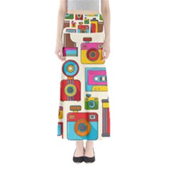 Retro-cameras-audio-cassettes-hand-drawn-pop-art-style-seamless-pattern Full Length Maxi Skirt by Salman4z