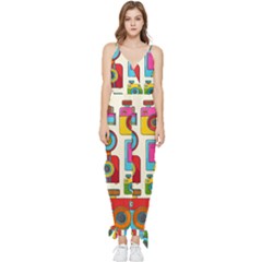 Retro-cameras-audio-cassettes-hand-drawn-pop-art-style-seamless-pattern Sleeveless Tie Ankle Chiffon Jumpsuit by Salman4z