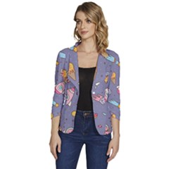 Outer-space-seamless-background Women s One-button 3/4 Sleeve Short Jacket by Salman4z