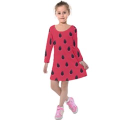 Seamless-watermelon-surface-texture Kids  Long Sleeve Velvet Dress by Salman4z